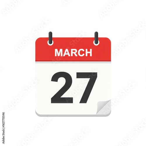 March twenty seventh calendar isolated on white background