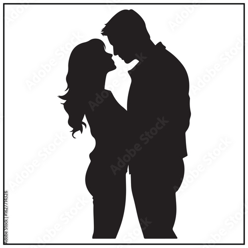 Vector art of silhouette of a couple in a loving embrace, isolated on white background