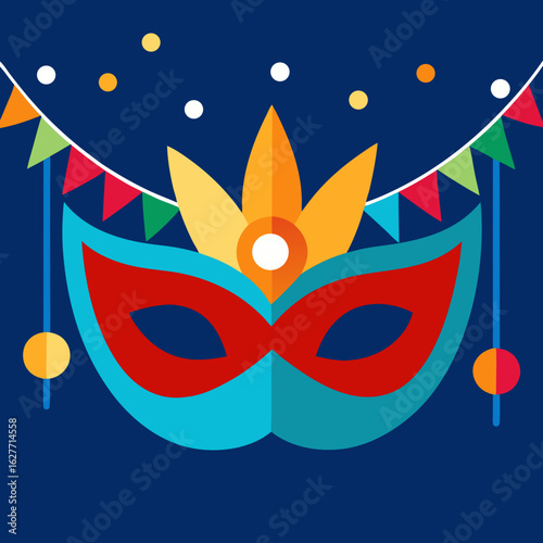Vibrant venetian mask with festive decorations
