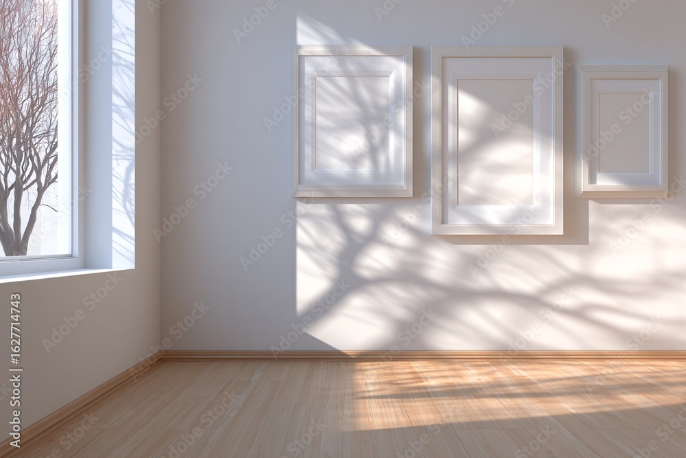 Obraz premium Minimalistische Galerieraumecke mit Licht und Schatten