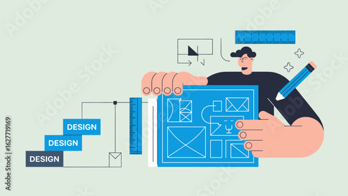 designer drawing a wireframe during the product design phase vector illustration 