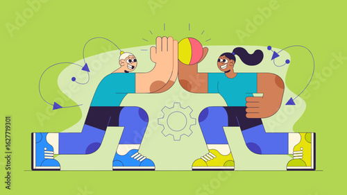 two teammates giving a high five during a game vector illustration, partner workout, team fitness and sports collaboration