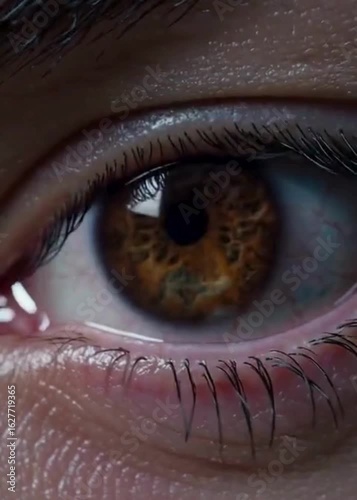 Cybernetic Human Eye with Futuristic HUD Interface