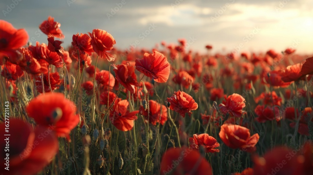 Obraz premium Vibrant poppy field under bright sky. Artificial intelligence image