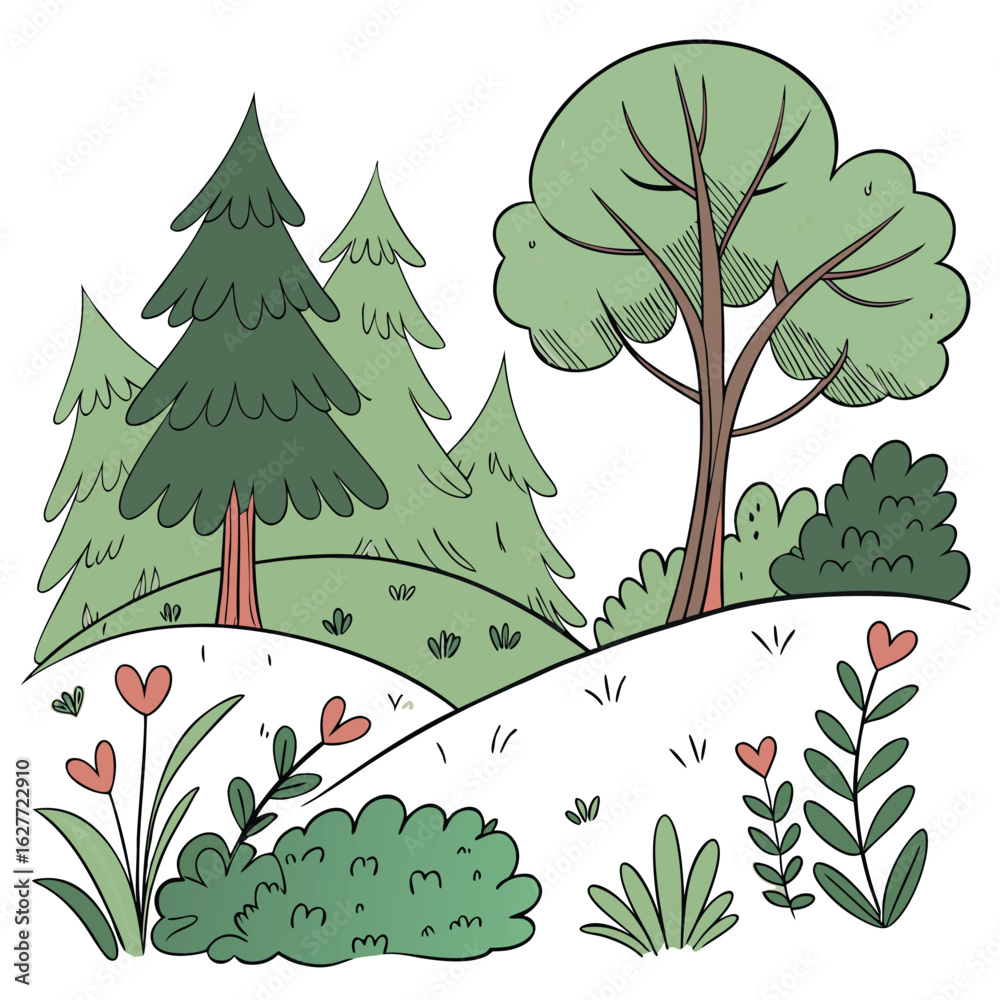 Obraz premium Hand drawn flat winter landscape