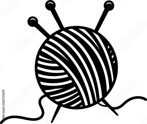 Hand drawn yarn ball with knitting needles icon