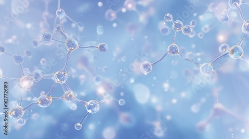 Glowing molecular network with amber and blue tones. Artificial intelligence image