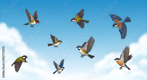 group of flying birds