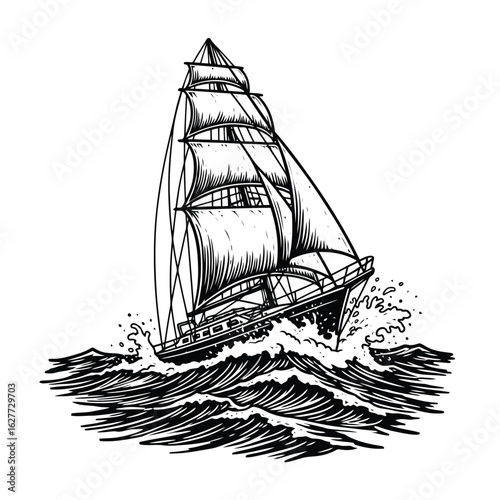 Tall ship battling stormy seas with billowing sails schooner sailing