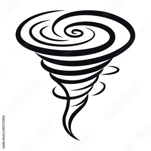 Art of stylized black and white tornado illustration isolated on white background