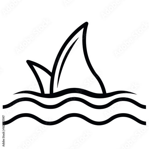 Art of shark fin emerging from wavy water surface