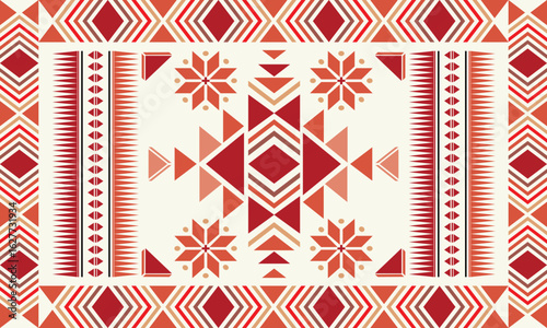 A bold modern tribal geometric pattern with symmetrical shapes and vibrant color contrasts. Perfect for textiles, fashion, and boho-inspired design.