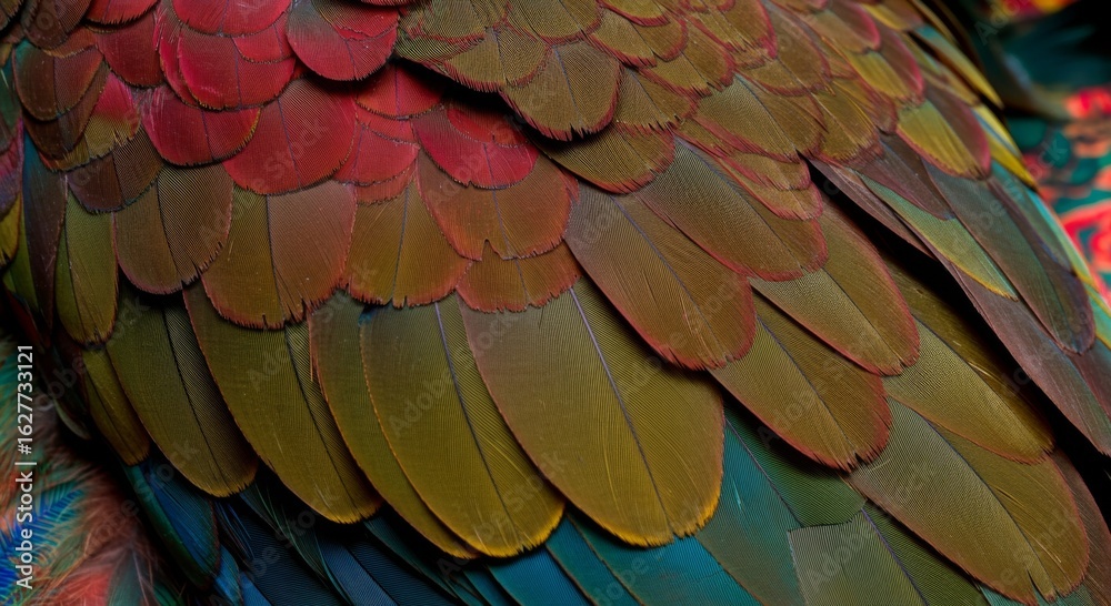 Fototapeta premium Closeup of Colorful Bird Feathers with Intricate Texture