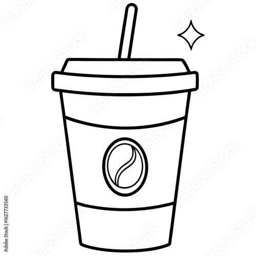 Coffee cup with straw and coffee bean logo isolated on white background