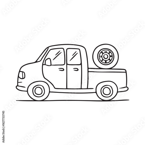 Doodle illustration of a vehicle with a spare tire mounted on the rear