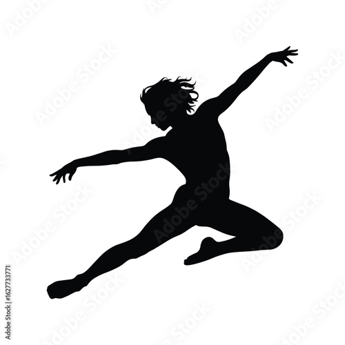 Silhouette of a dancer in mid air with arms outstretched