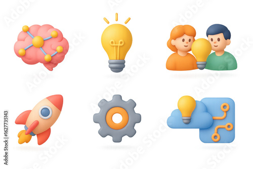 Creative 3d icons for innovation and collaboration concepts