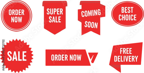 Red sale tags and labels with promotional messages