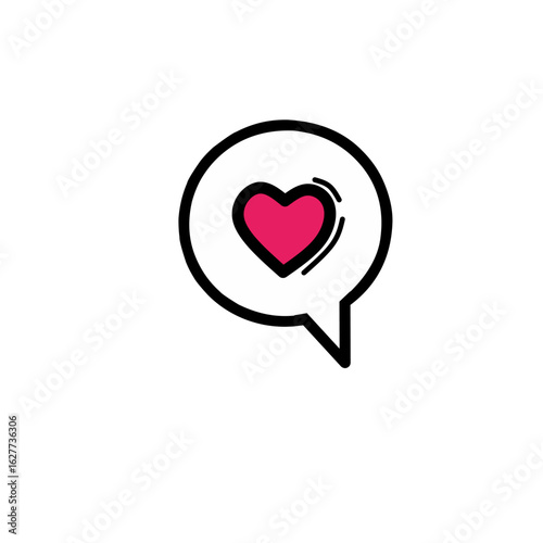 lat style icon of a white speech bubble with a bold pink heart centered inside.