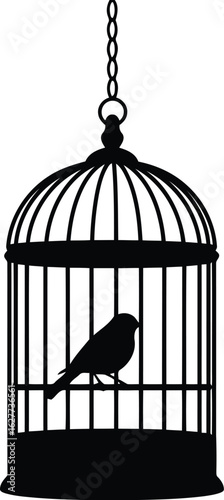 Silhouette bird in vintage cage