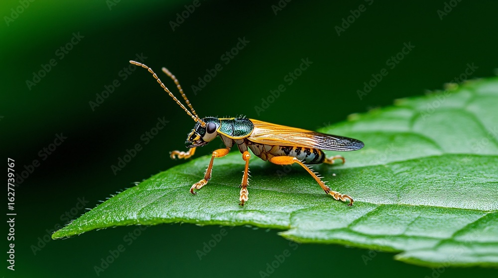 Naklejka premium Close-Up of Bug Resting on Honeylocust Leaf in Natural Habitat
