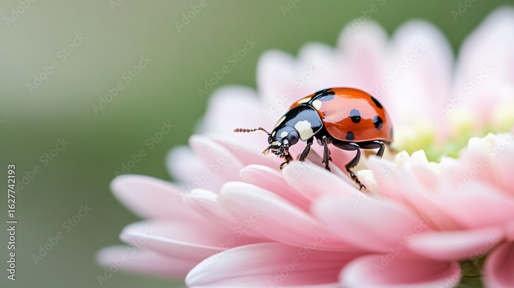 Fototapeta premium Asian Ladybird Beetle Resting on a Pink Flower Petal