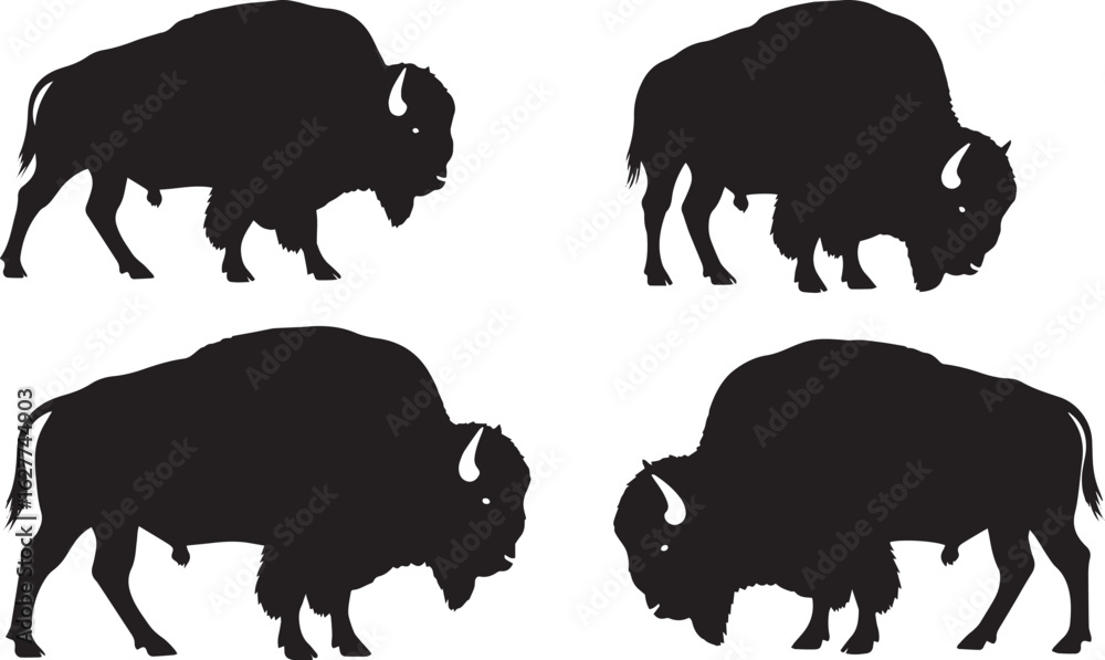 Fototapeta premium Bison Silhouette Vector Set