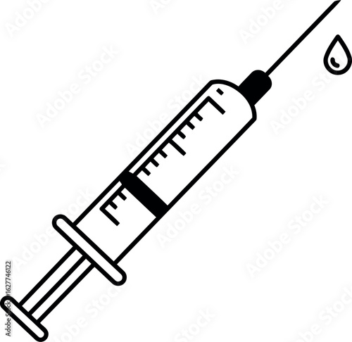 Hand drawn syringe with droplet medical illustration