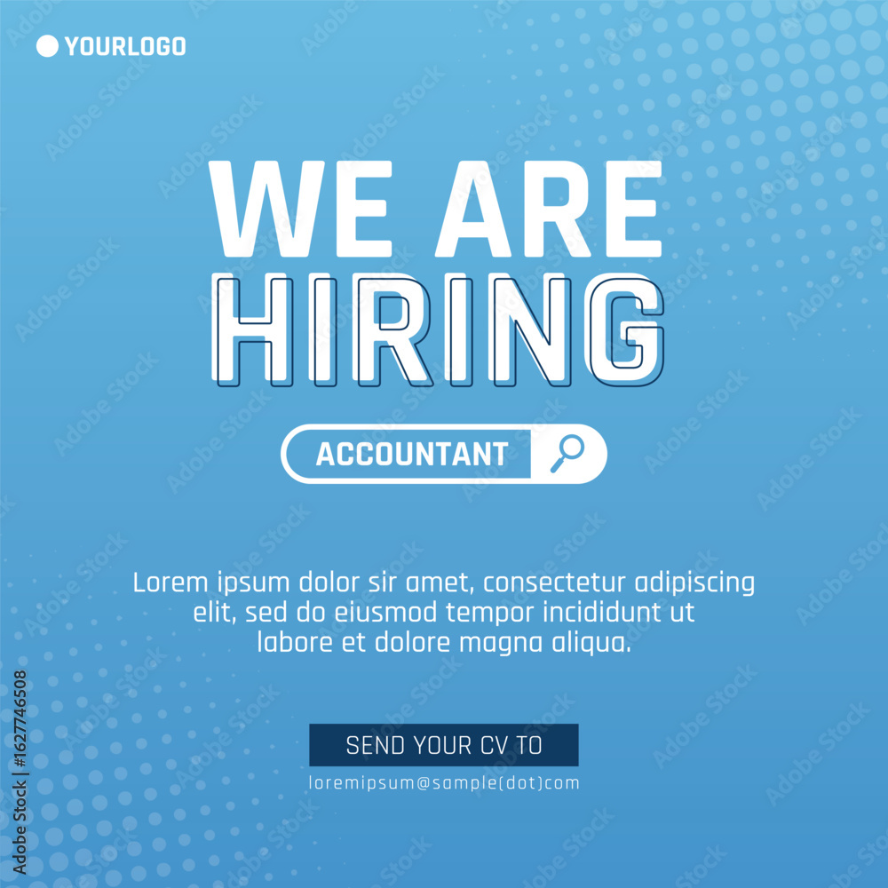Obraz premium We are hiring banner with blue gradient background 