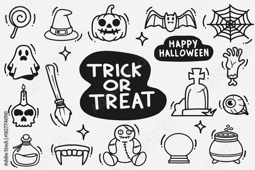 set of halloween doodle good  for wallpaper, background, element design, icon, etc