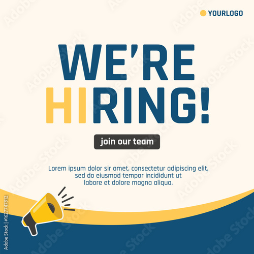 We are hiring banner with megaphone and cream theme background
