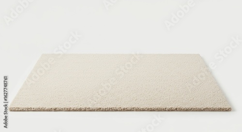 Neutral-Toned Rug on White Background: Minimalist, Textured, Perspective Shot.