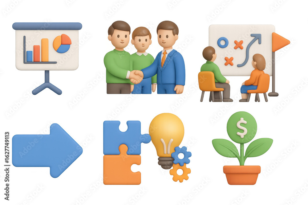 Obraz premium Business strategy and teamwork concepts set in 3d cartoon style