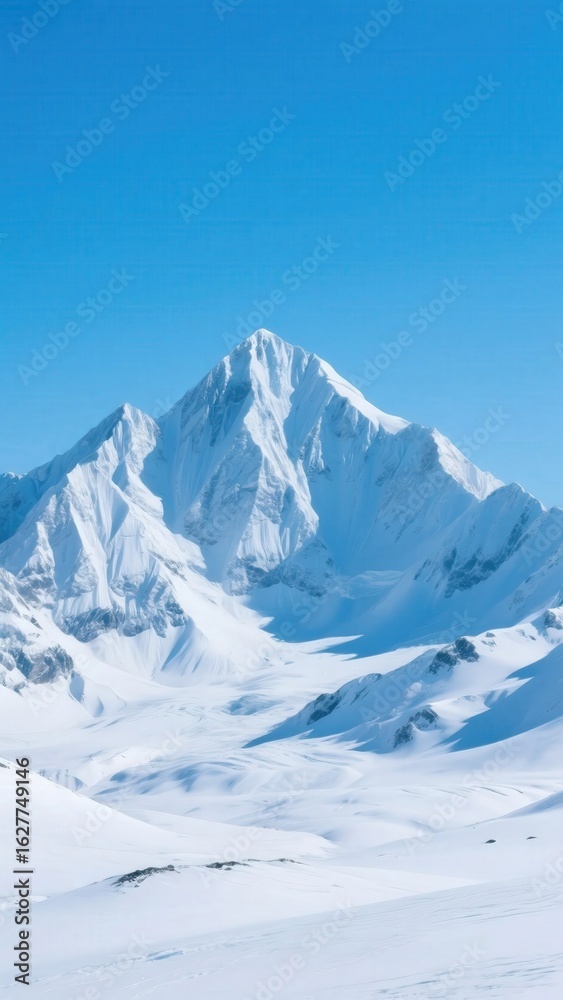 A beautiful and majestic mountain peak covered in pristine white snow under a clear and vibrant blue sky, creating a stunning winter landscape. A beautiful and majestic mountain peak covered in pristine white snow under a clear and vibrant blue sky, creating a stunning winter landscape.