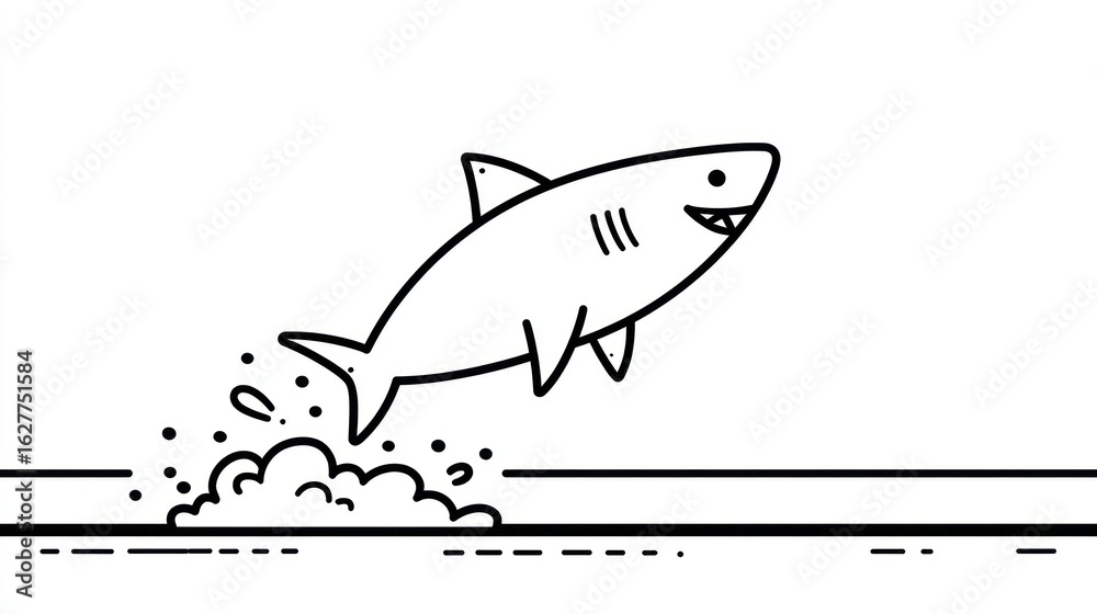 Fototapeta premium Simple black and white illustration of a shark jumping