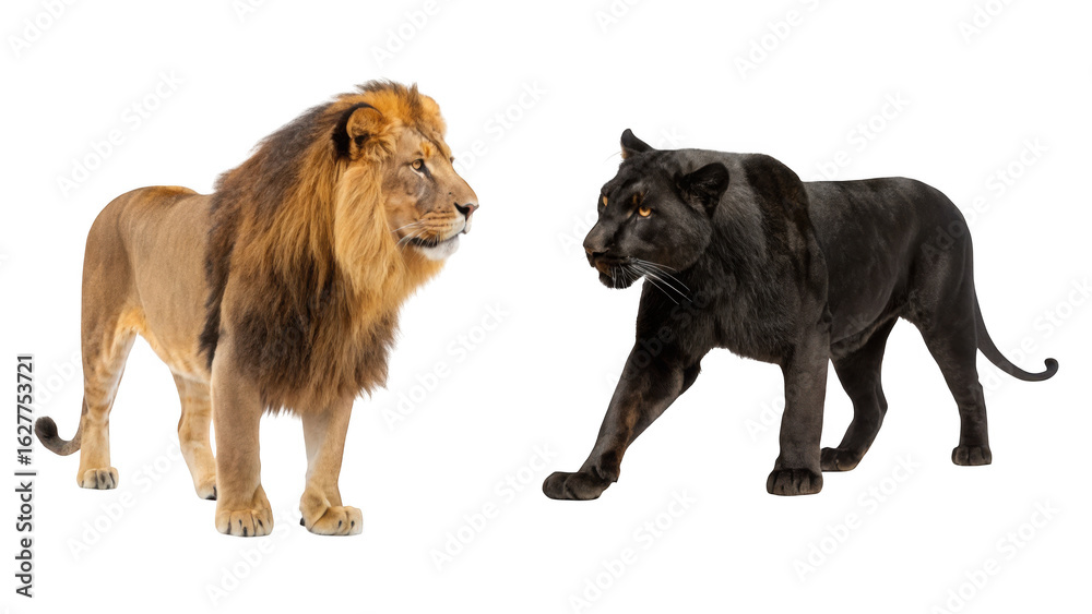 Obraz premium Lion Animal and Panther Animal isolated on transparent background