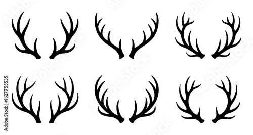 Black deer antlers collection graphic design elements horns wildlife