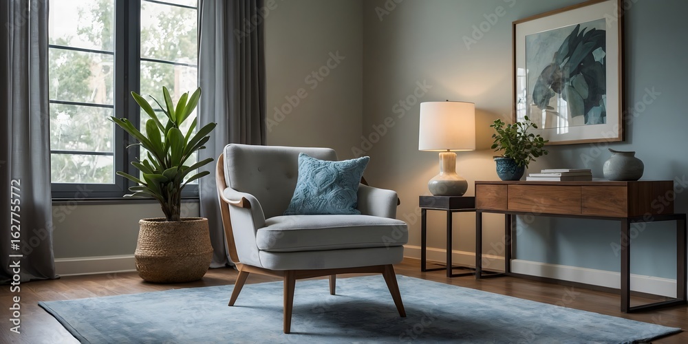 Fototapeta premium Stylish Room with Gray Armchair