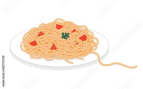Delicious spaghetti with tomato and basil illustration a classic italian dish for pasta lovers and food bloggers showcasing simple ingredients