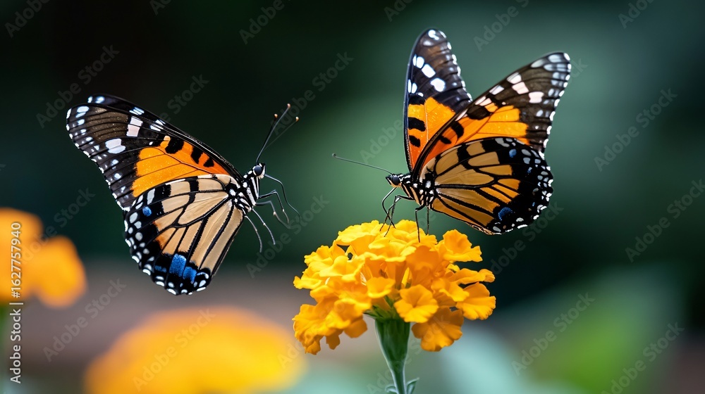 Fototapeta premium Painted Lady Butterflies Moving Gracefully in Slow Circles Above Flowers
