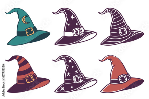 set of witch hat silhouette vector illustration