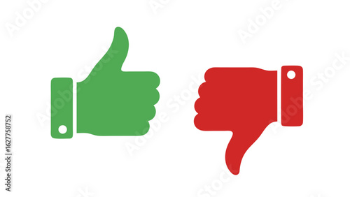 Green thumbs up and red thumbs down symbols indicating approval and disapproval