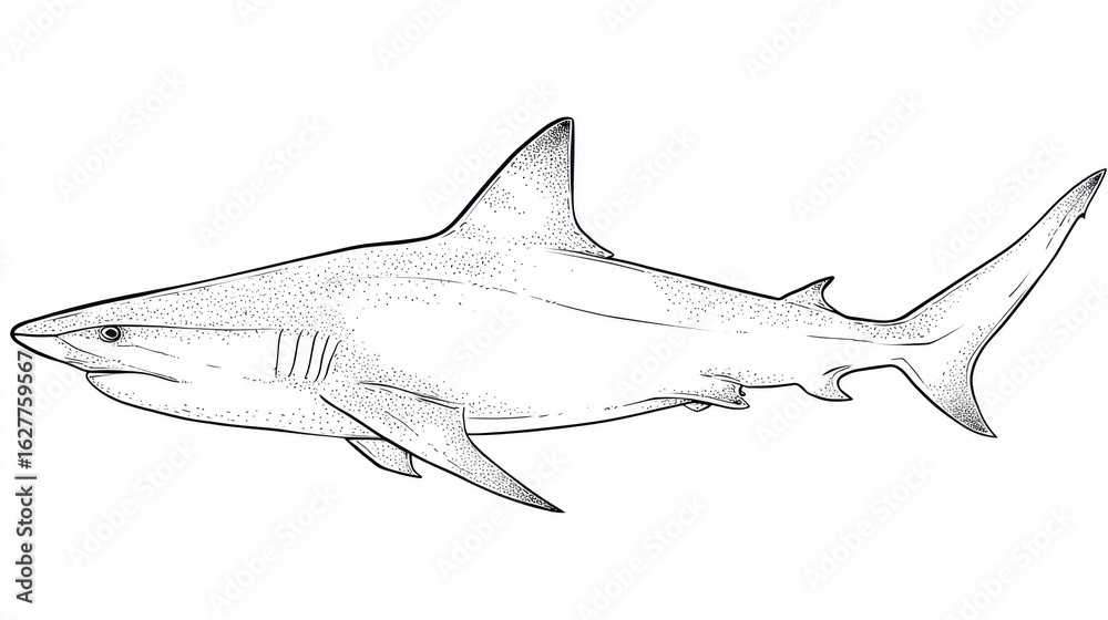 Fototapeta premium Side view of a shark in grayscale