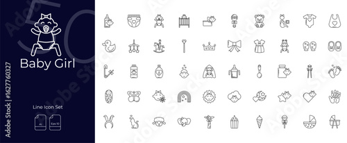 Baby Girl Line Editable Icons set. Vector illustration in modern thin line style of Baby Girl icons: girl, children, pregnancy, etc