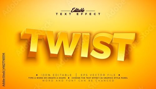 Twist 3D Text Effect Design Editable and Scalable Vector Graphic Style Effect with Shadow and Swirl Yellow Lettering on Sun Yellow Background. Premium Typography Illustration Mockup Template