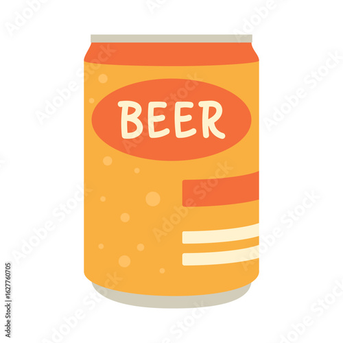 Can of beer with bright orange design. Flat vector isolated illustration