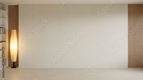 Empty modern room with floor lamp and wood accent wall interior empty room