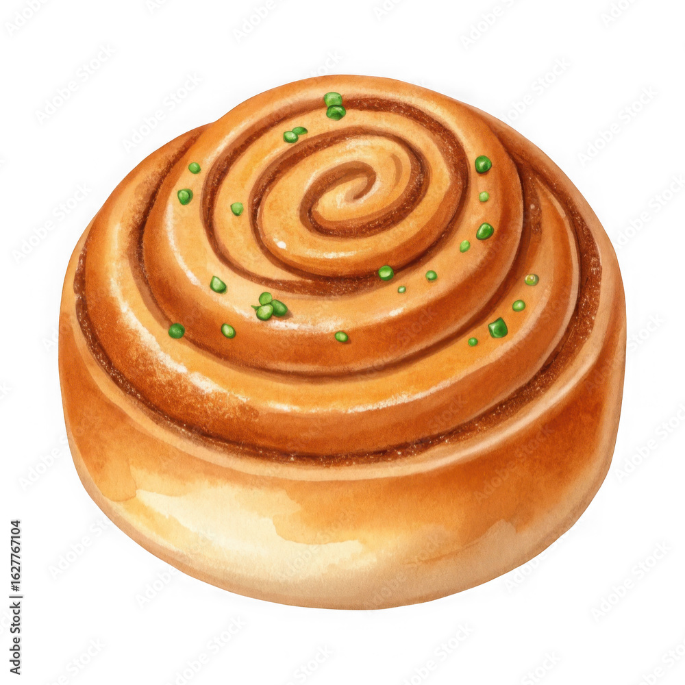 Fototapeta premium Deliciously swirled cinnamon roll with green sprinkles