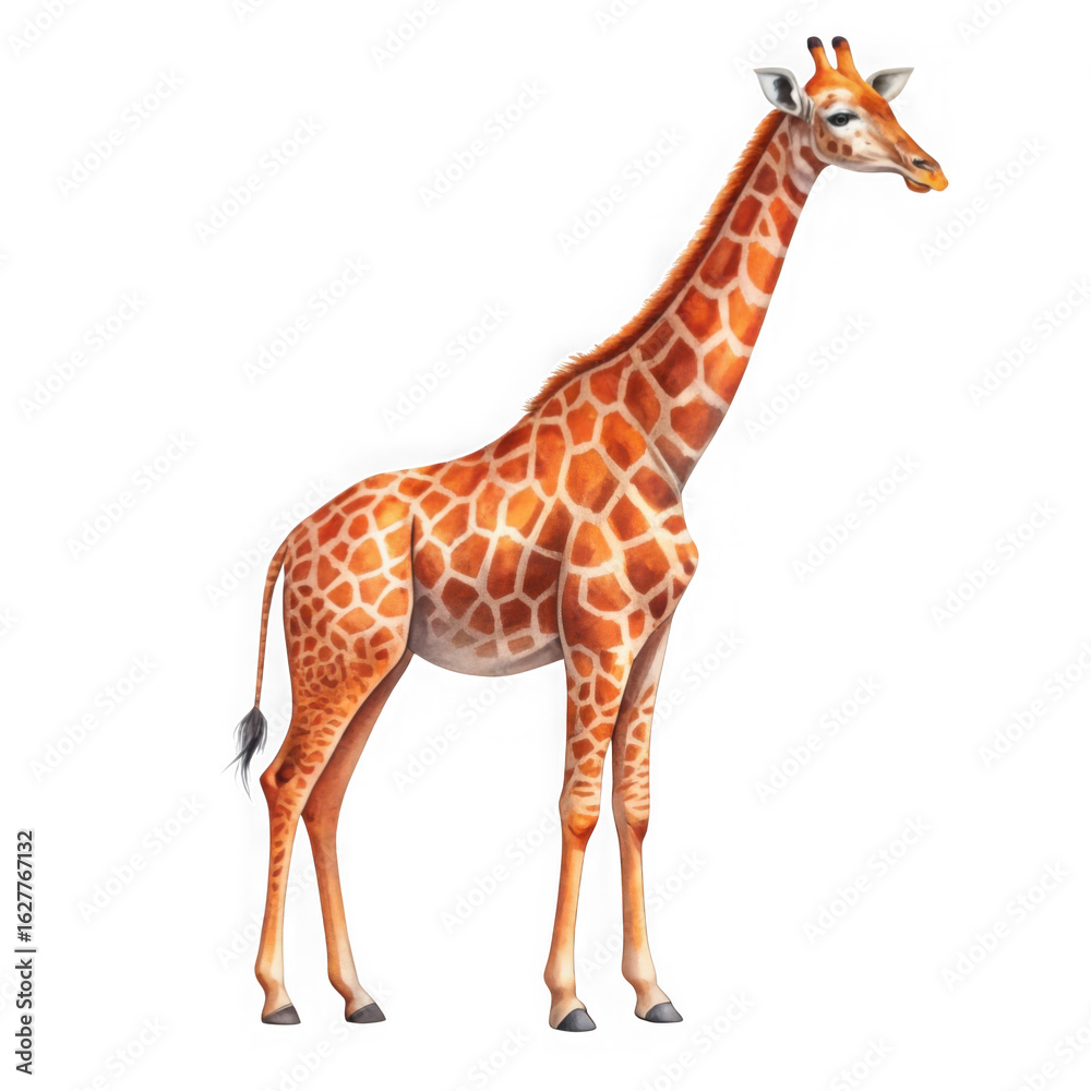 Naklejka premium Majestic giraffe standing tall against a black background