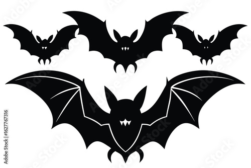 Black silhouette of flying bats for halloween decoration